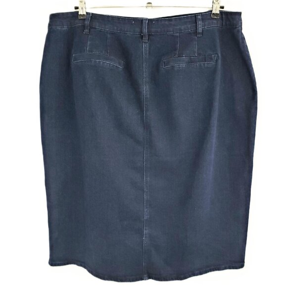 Eloquii Elements Denim Skirt Size 20 Blue Button-Front Pockets Side Slit - Picture 4 of 7